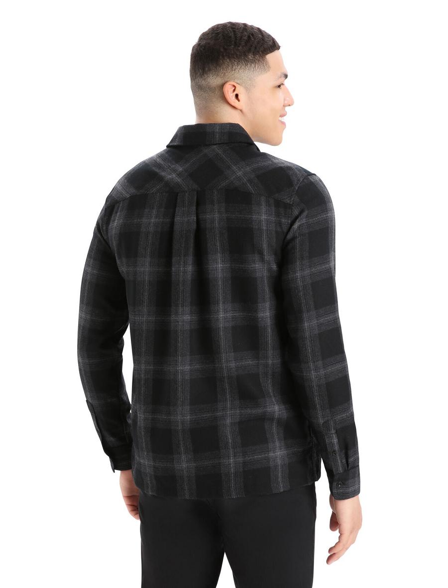 Icebreaker Merino Dawnder Long Sleeve Flannel Shirt Plaid Miesten Huppari Mustat Harmaat | FI 1256ILHS